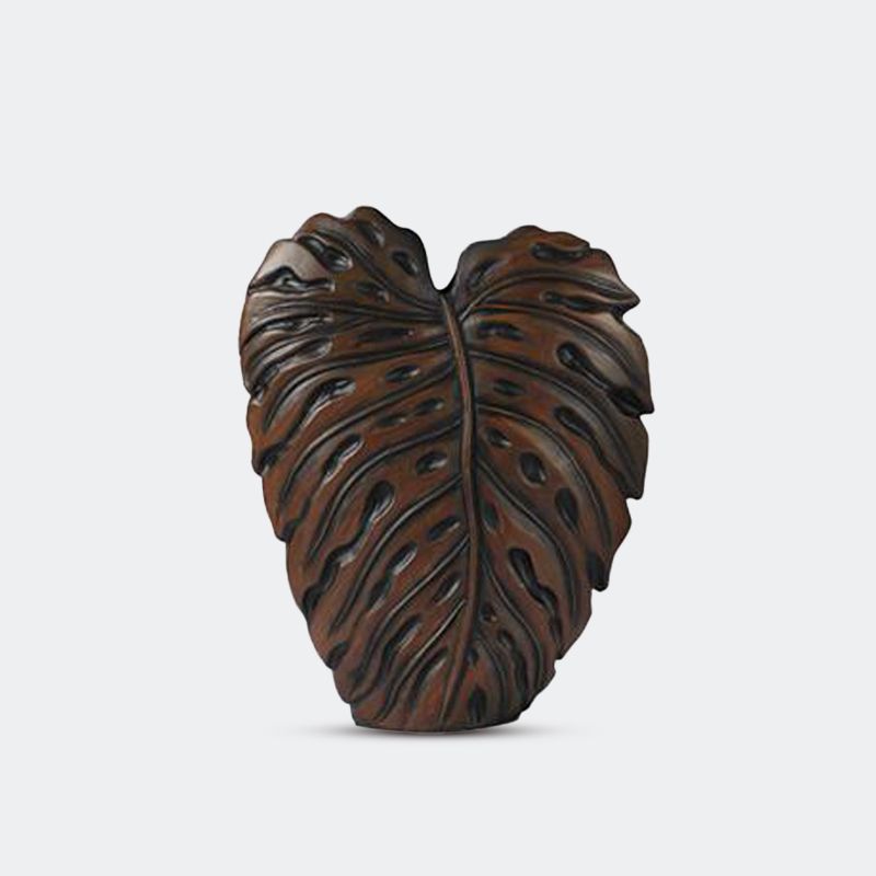 Brown Leaf Polyresin Vase | Holiday Gift |Contemporary Vessel | Modern Brown Polyresin Vase | Rustic - Aria Home
