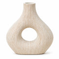 Eternity White Striped Textured Polyresin Vase | Aria Home