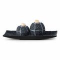 Fiji 3-Piece Quilted Black Polyresin Candle Holder Set with Decorative Tray
