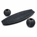 Fiji 3-Piece Black Woven Polyresin Candle Holder Set with Decorative Tray