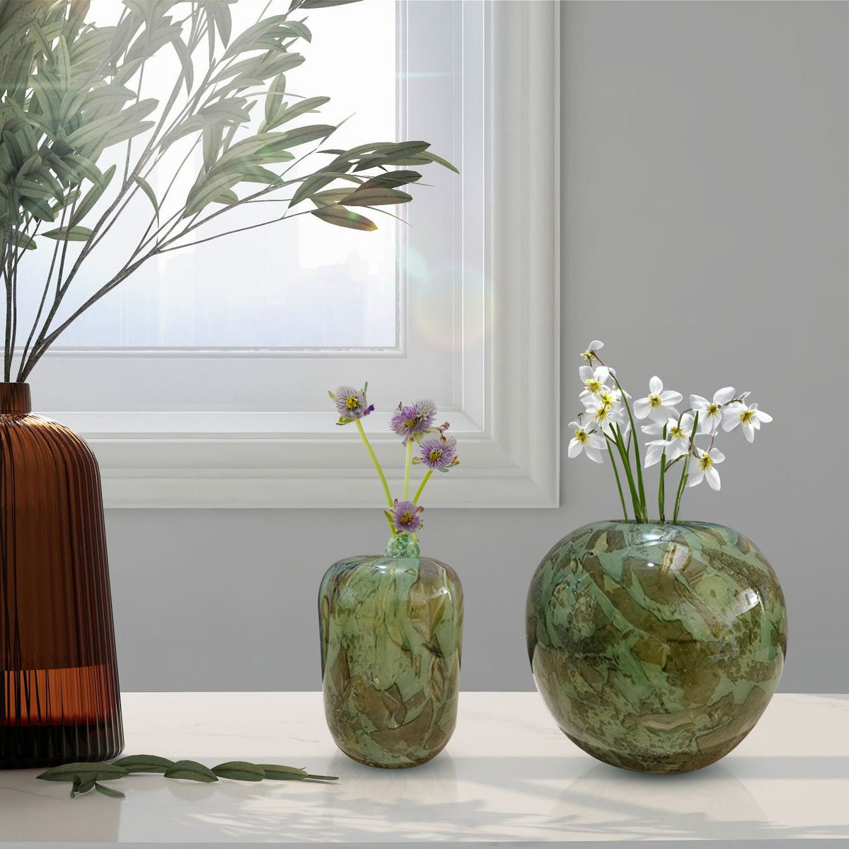 GD393 SEA GREEN GLASS VASES MEMORIAL DAY SALES