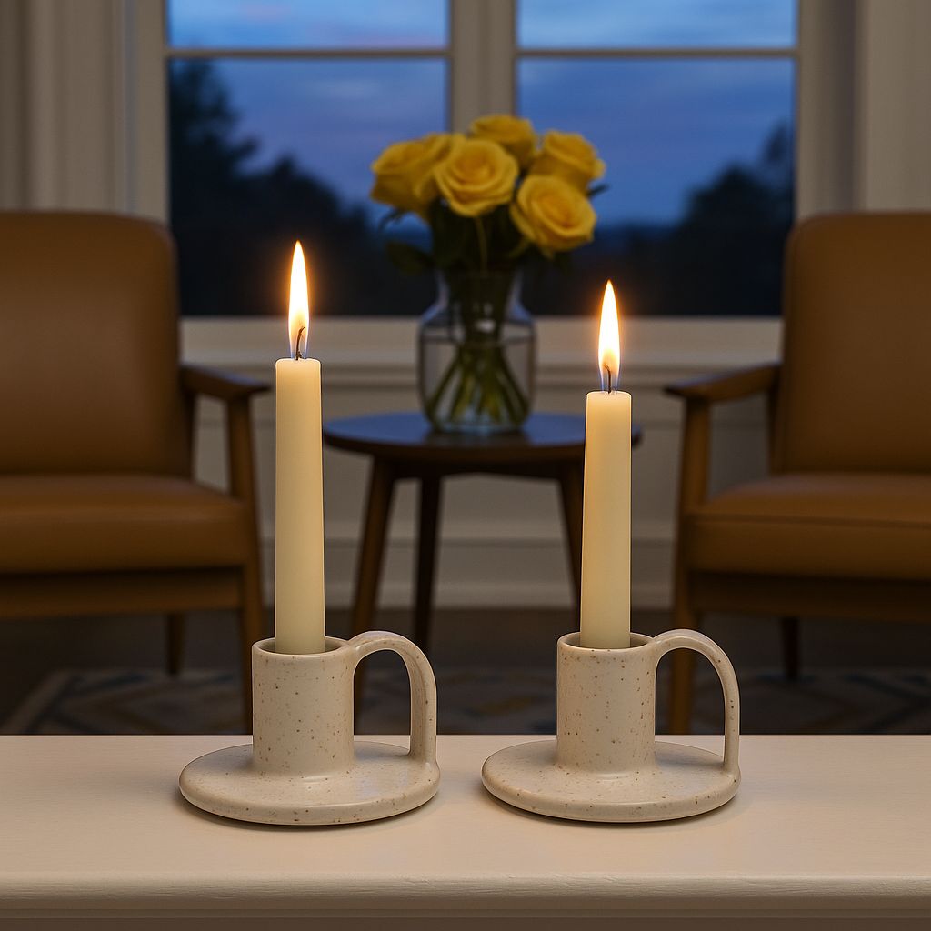 CECA364 GLAZED WHITE CANDLE HOLDERS
