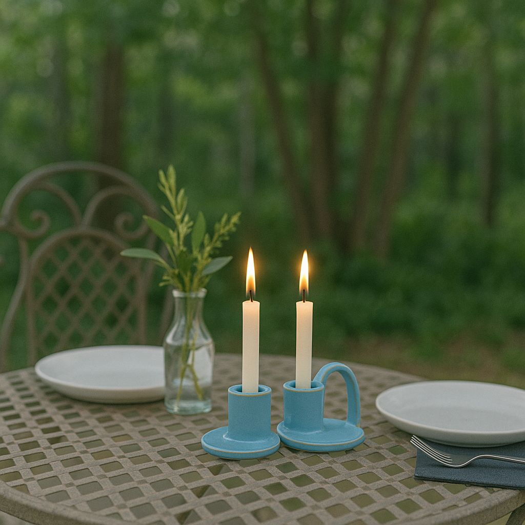 CECA364 LIGHT BLUE CANDLE HOLDERS