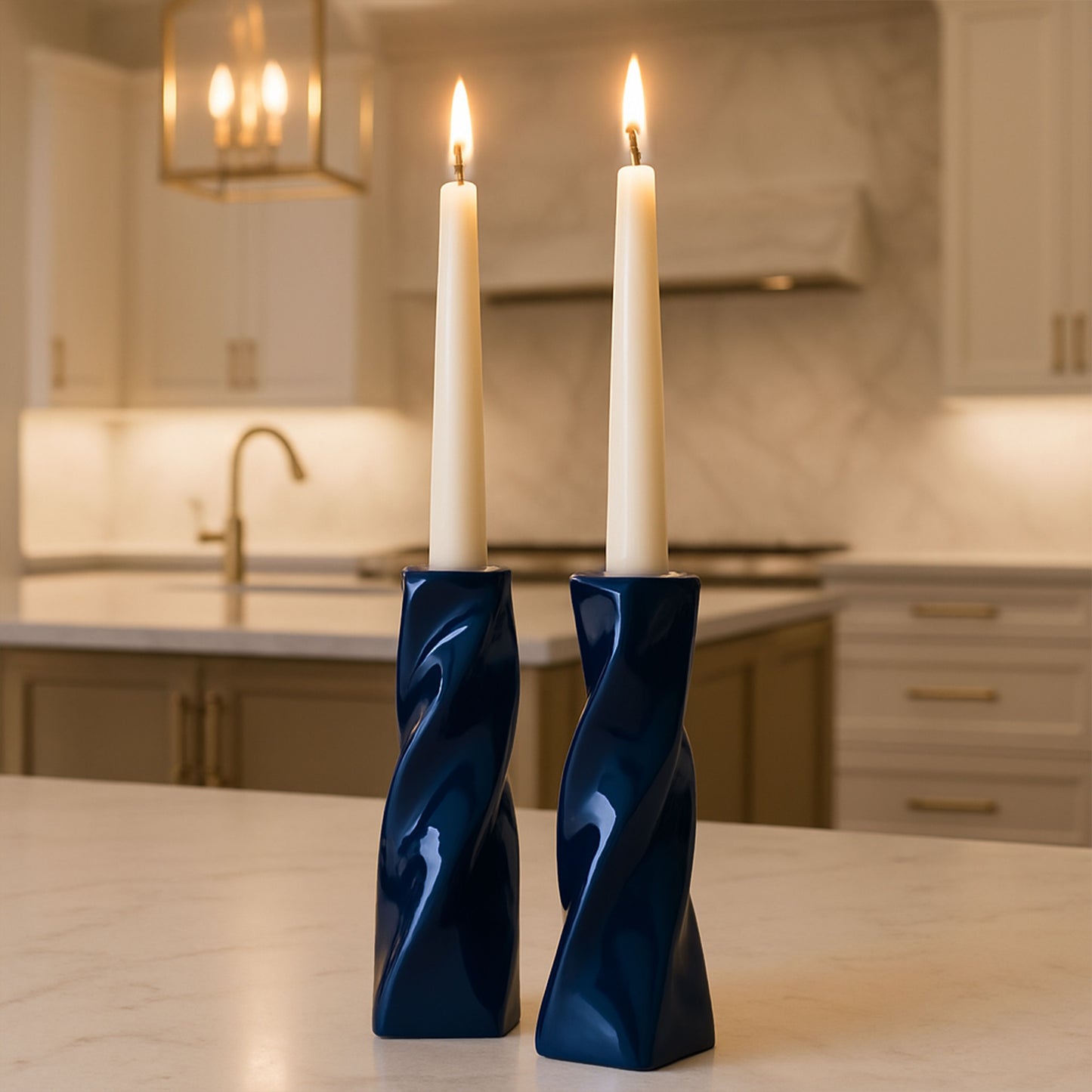 CECA371 BLUE CANDLE HOLDERS