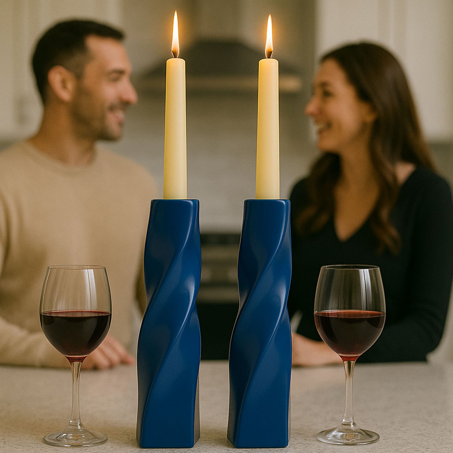 CECA371 BLUE CANDLE HOLDERS