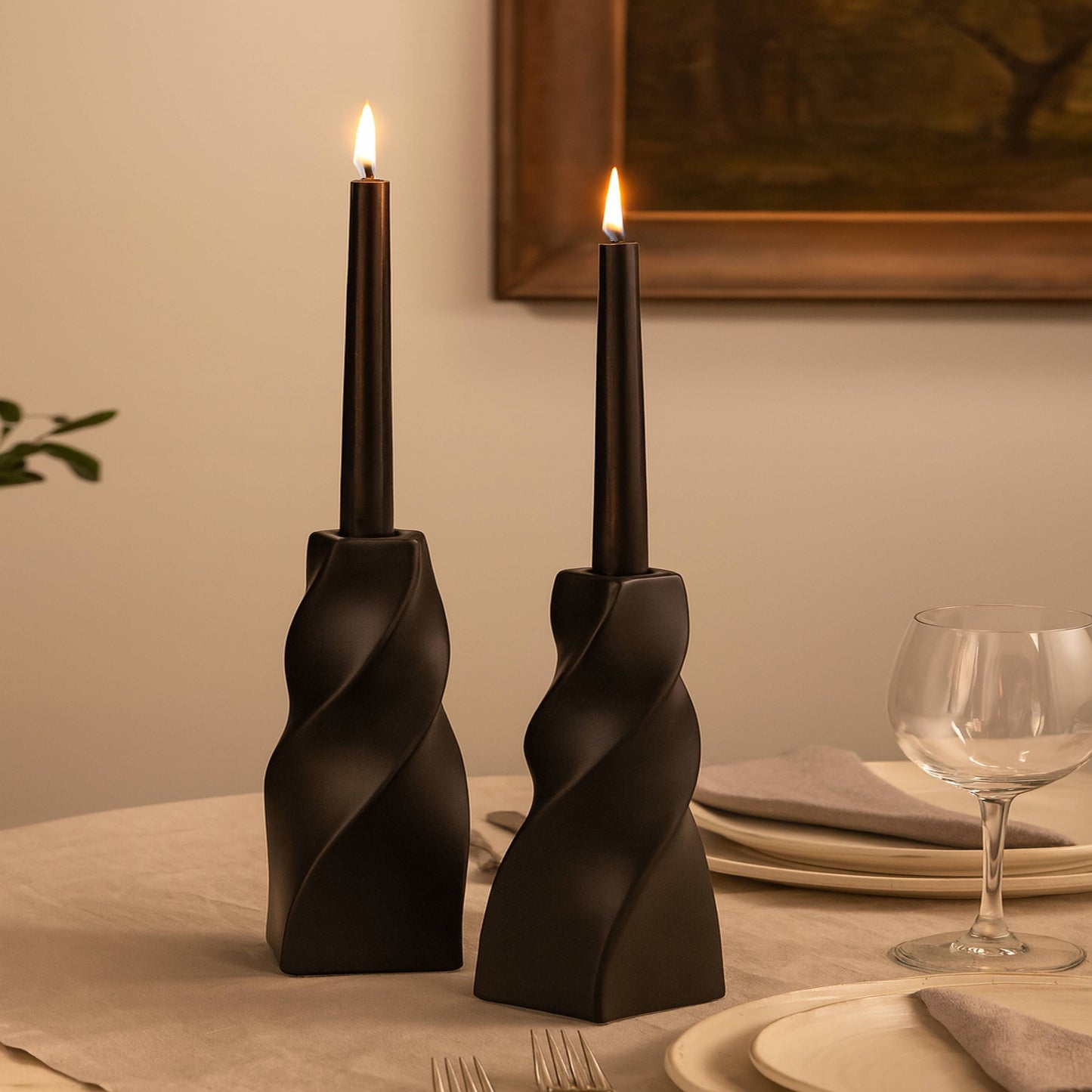 CECA371 MAT BLACK CANDLE HOLDERS