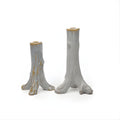 Set of 2 Botanical Candlesticks - Gray Ceramic Candle Holders for Rustic and Elegant Home Decor