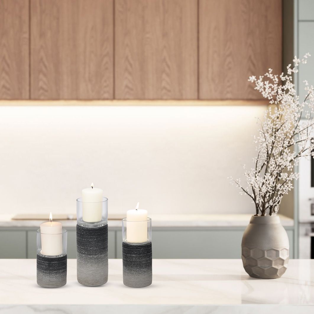 CECA268 OMBRE GRAY CANDLE HOLDERS CERAMIC