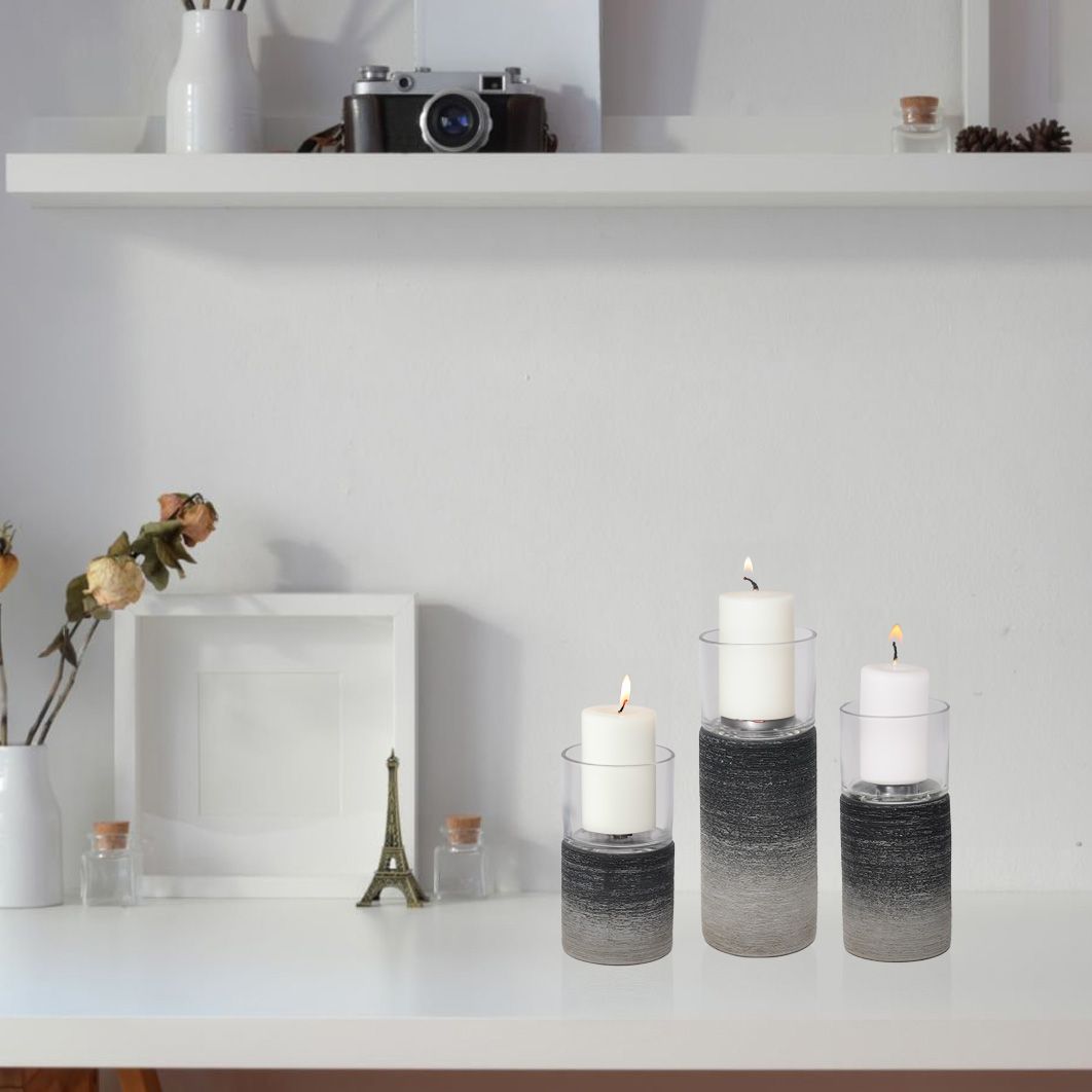 CECA268 OMBRE GRAY CANDLE HOLDERS CERAMIC