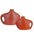 Textured Orange Ceramic Vase Duo