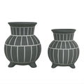 Set of 2 Ceramic Vases With White Etching - Tan & Gray | Aria Home
