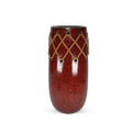 Glazed Red Ceramic Vase With Brown Stitch Detailing