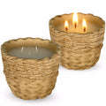 Set of Two 8 Oz Rattan Looking Ceramic Candles-Rustic-Home Accessory-Outdoor-Home Decoration