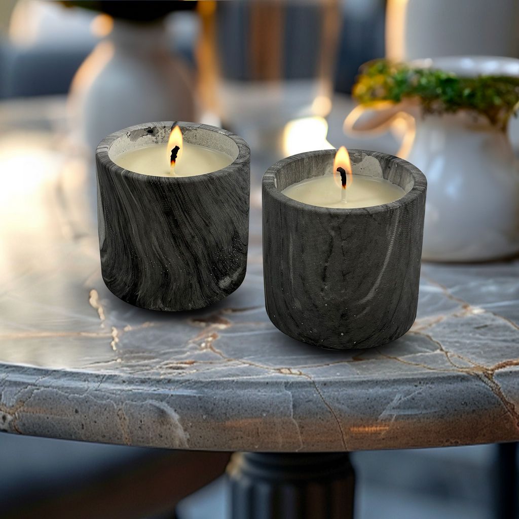 Set of Two Grey Marbled Candle Jar, 7 Oz