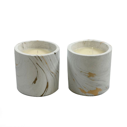 White and Gold Marbled Candle Jar, Set of Two