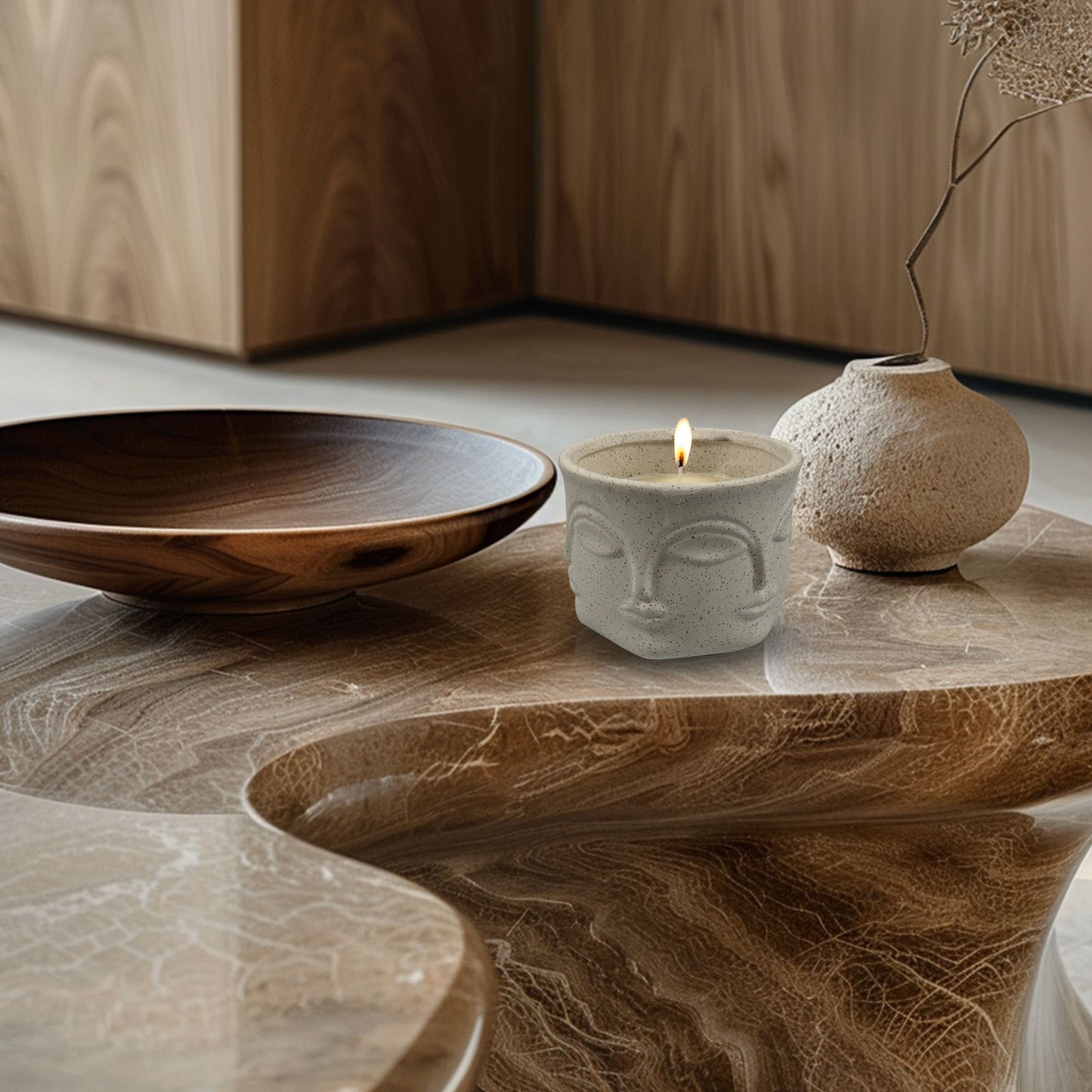 CH23-2632 WHITE STONE CANDLES HOME DECOR DEALS UNSCENTED