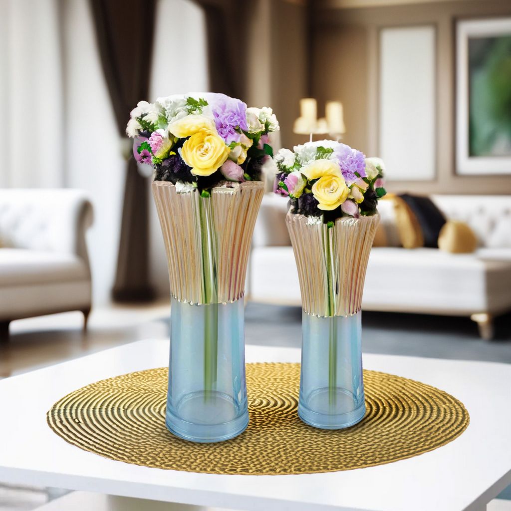 Fleurine Colored Glass Collection, Set of 2 Two-Tone Angular Table Vases - Aria Home