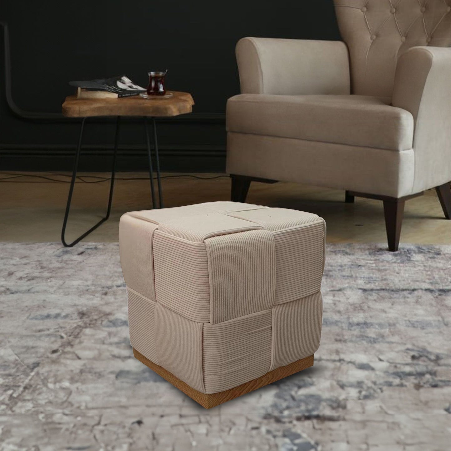 WST498 CREAM OTTOMAN STOOL