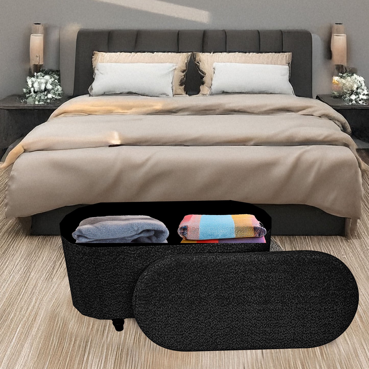 OT514 BLACK OTTOMAN