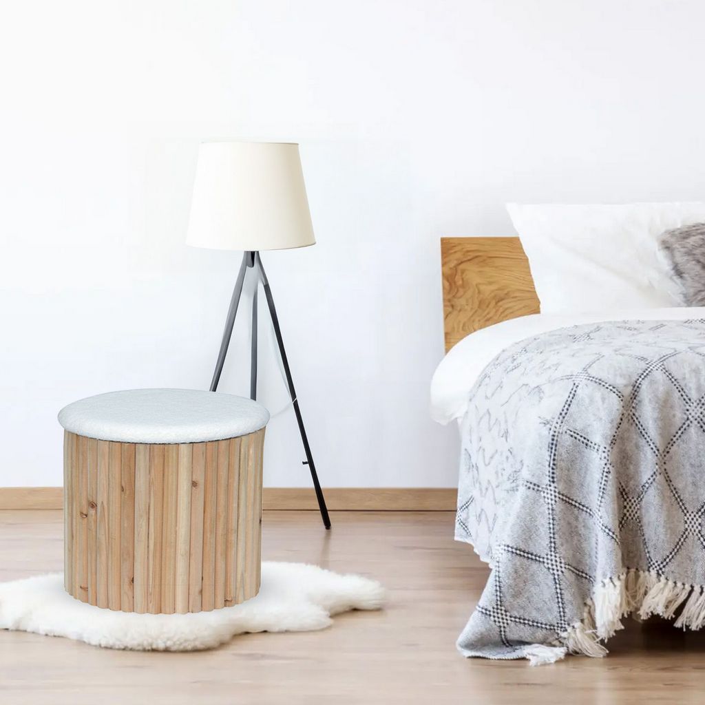 Esme Ottoman Collection - Mid-Century Modern Bamboo & Boucle Storage Ottoman - Aria Home