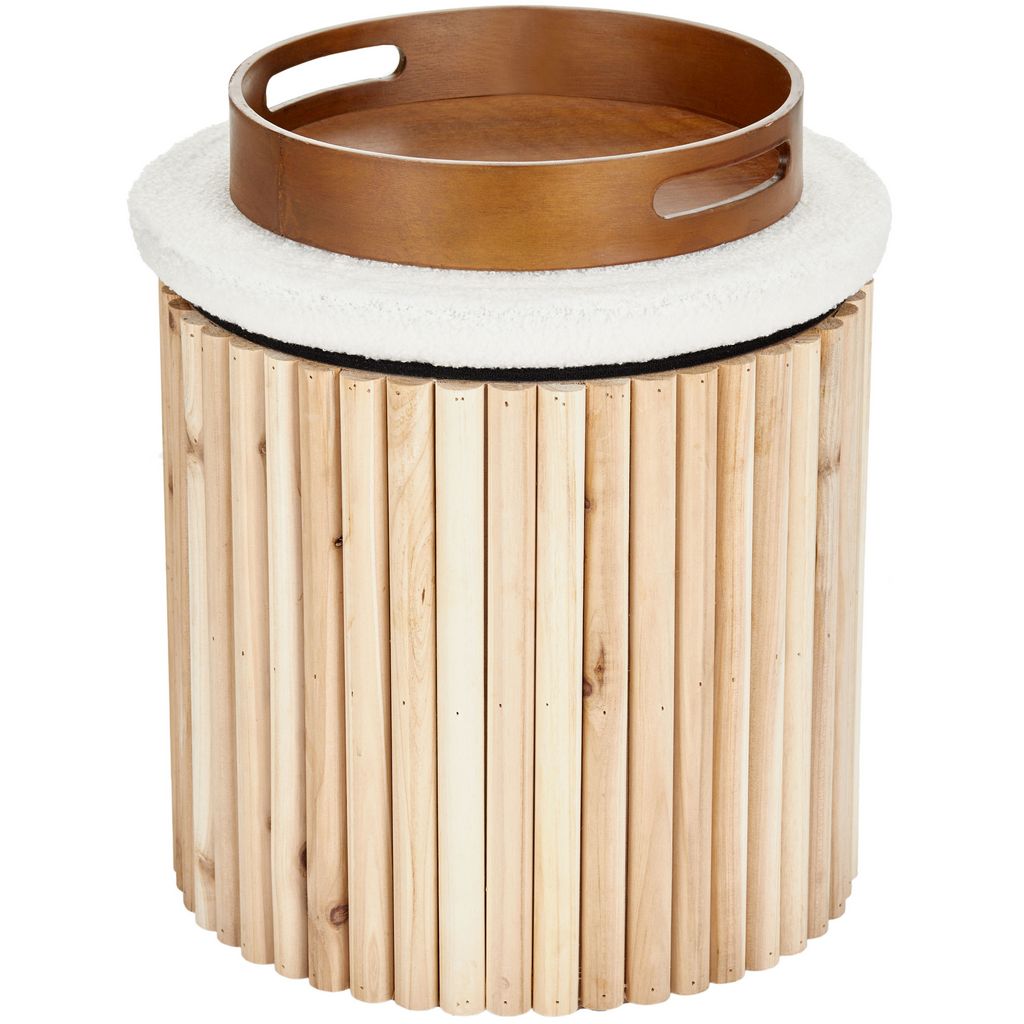Esme Ottoman Collection - Mid-Century Modern Bamboo & Boucle Storage Ottoman - Aria Home
