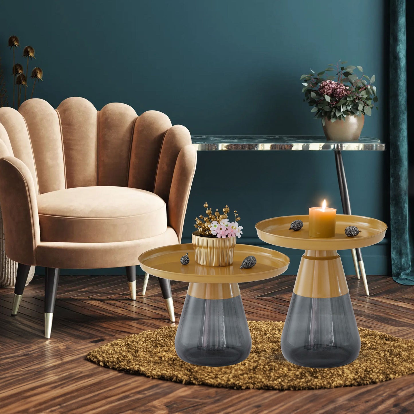 TBST471-472 MATGLD/GRY BAS NESTING TABLE