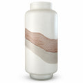 15" White Frosted Glass Vase with Blush & Gray Wave Design - Tall Modern Flower Vase