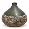 9" Handcrafted Art Glass Vase - Smoky Olive Gray & Brown Speckled Round Decorative Vase