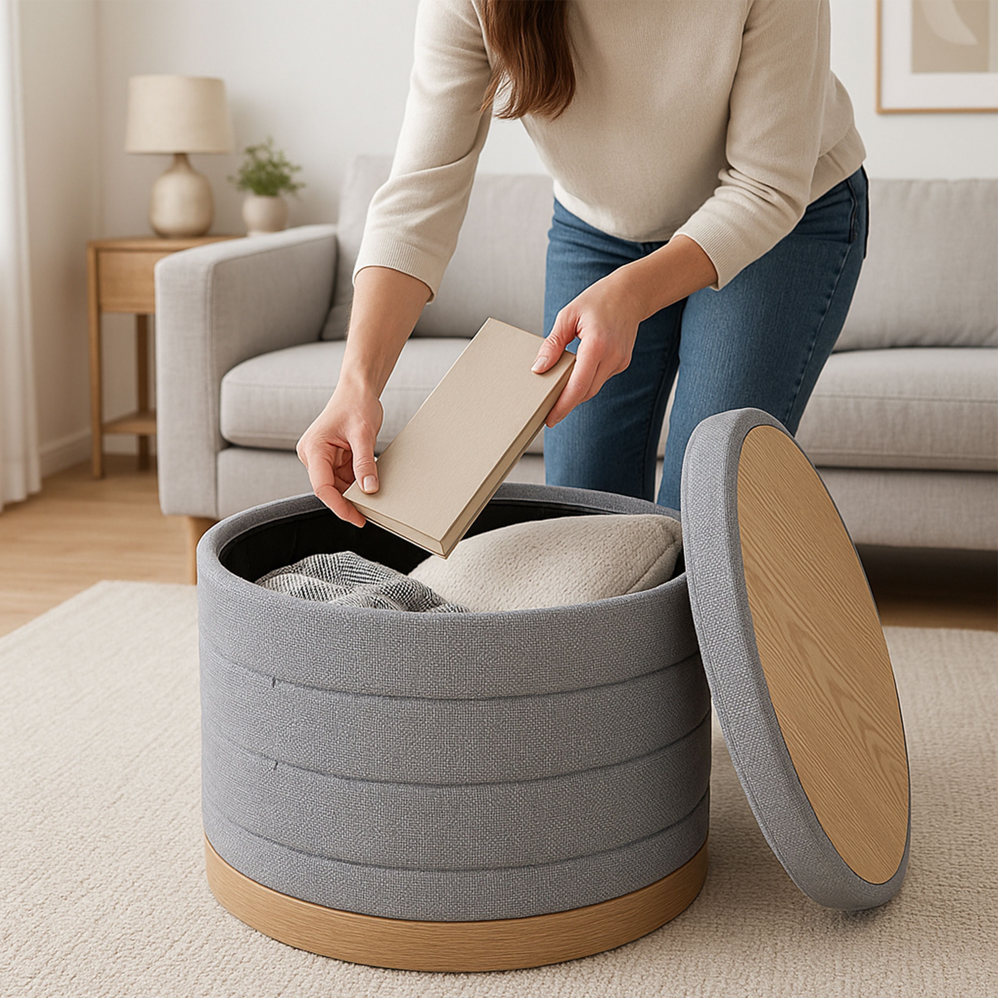 OT621 GREY OTTOMAN