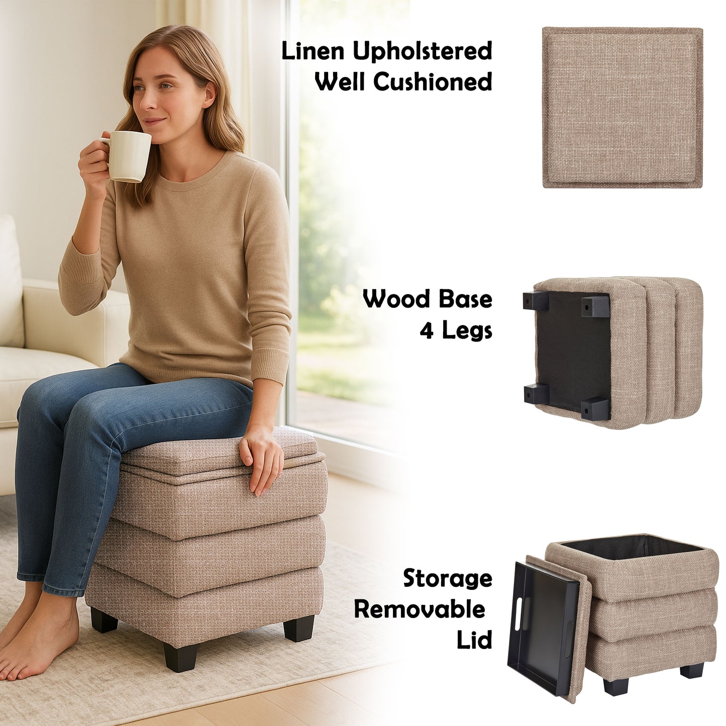 OT623 LIGHT BROWN OTTOMAN