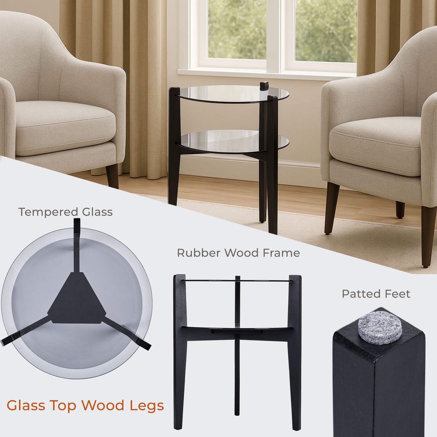 CTB637 BLACK END TABLE