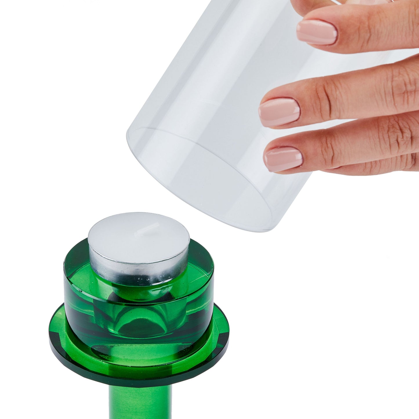 GL615 GREEN CANDLE HOLDERS