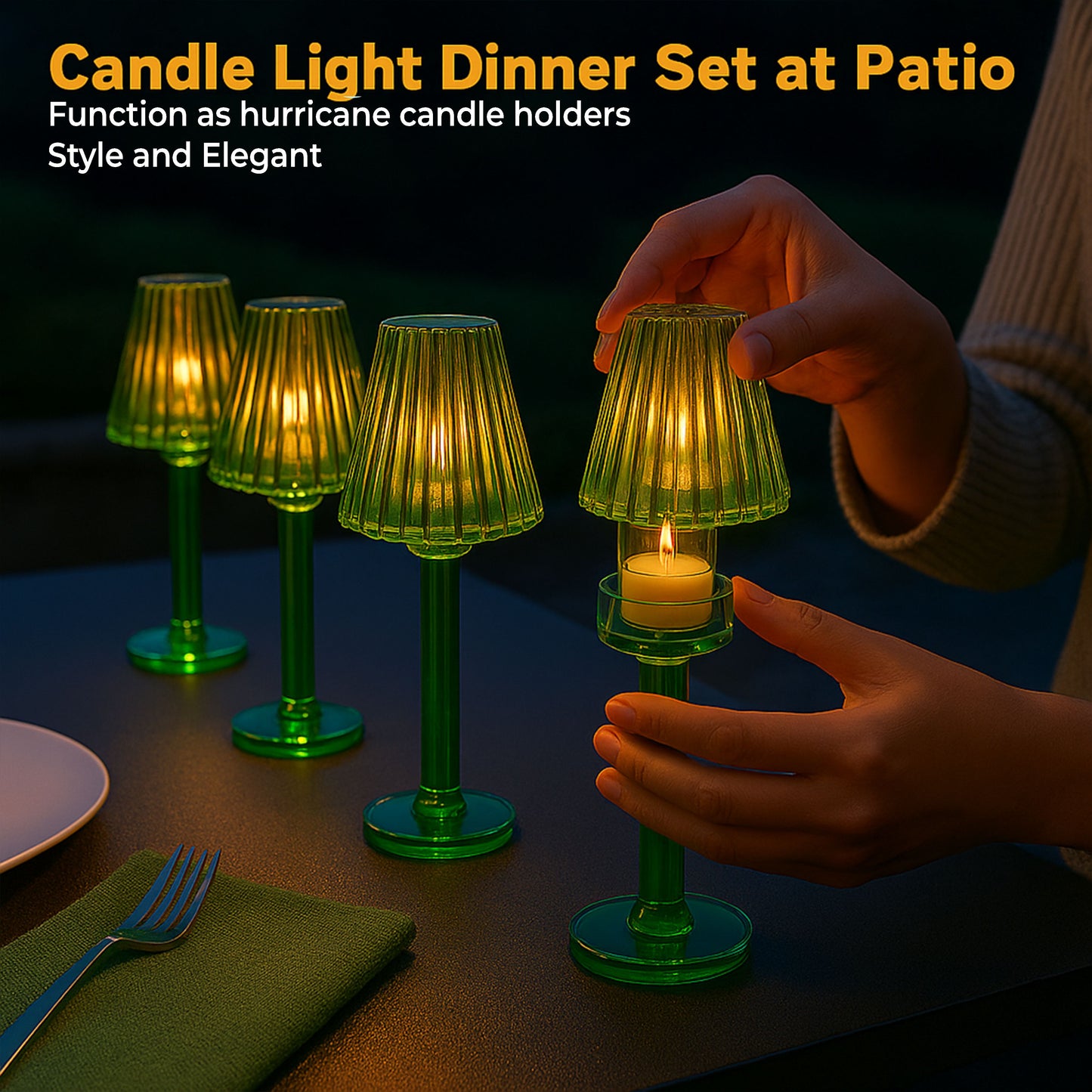 GL615 GREEN CANDLE HOLDERS