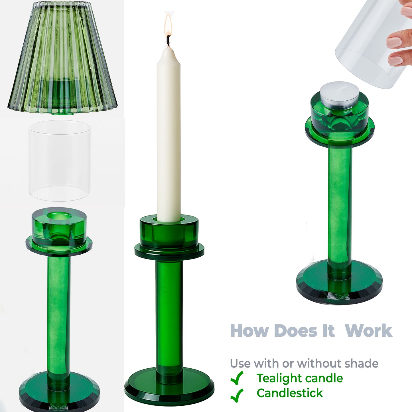 GL615 GREEN CANDLE HOLDERS