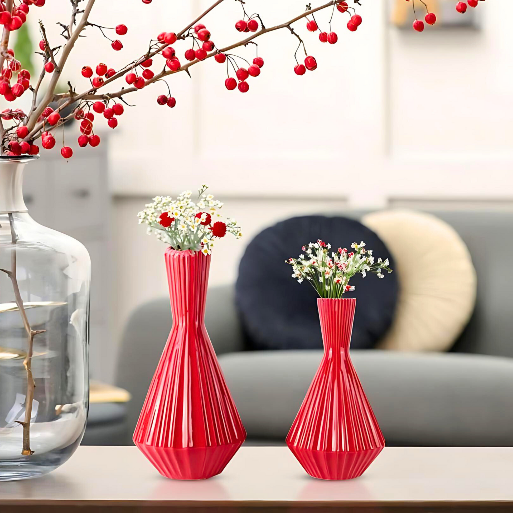 Set of 2-Vases-Water Jug Shape-Santa Fe Style-Red-Home D Cor-Earthy-Rustic-Organic-Southwest-Home Ac - Aria Home