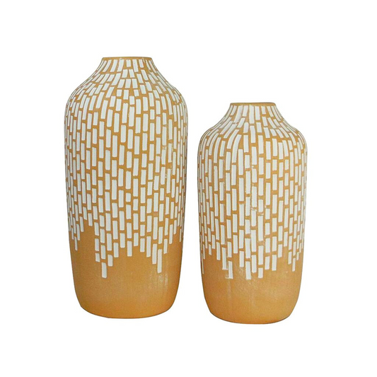 Vase-Set of 2-Oblong Vases-Earthy-Textured-Home Decor-Home Accent-Gift - Aria Home