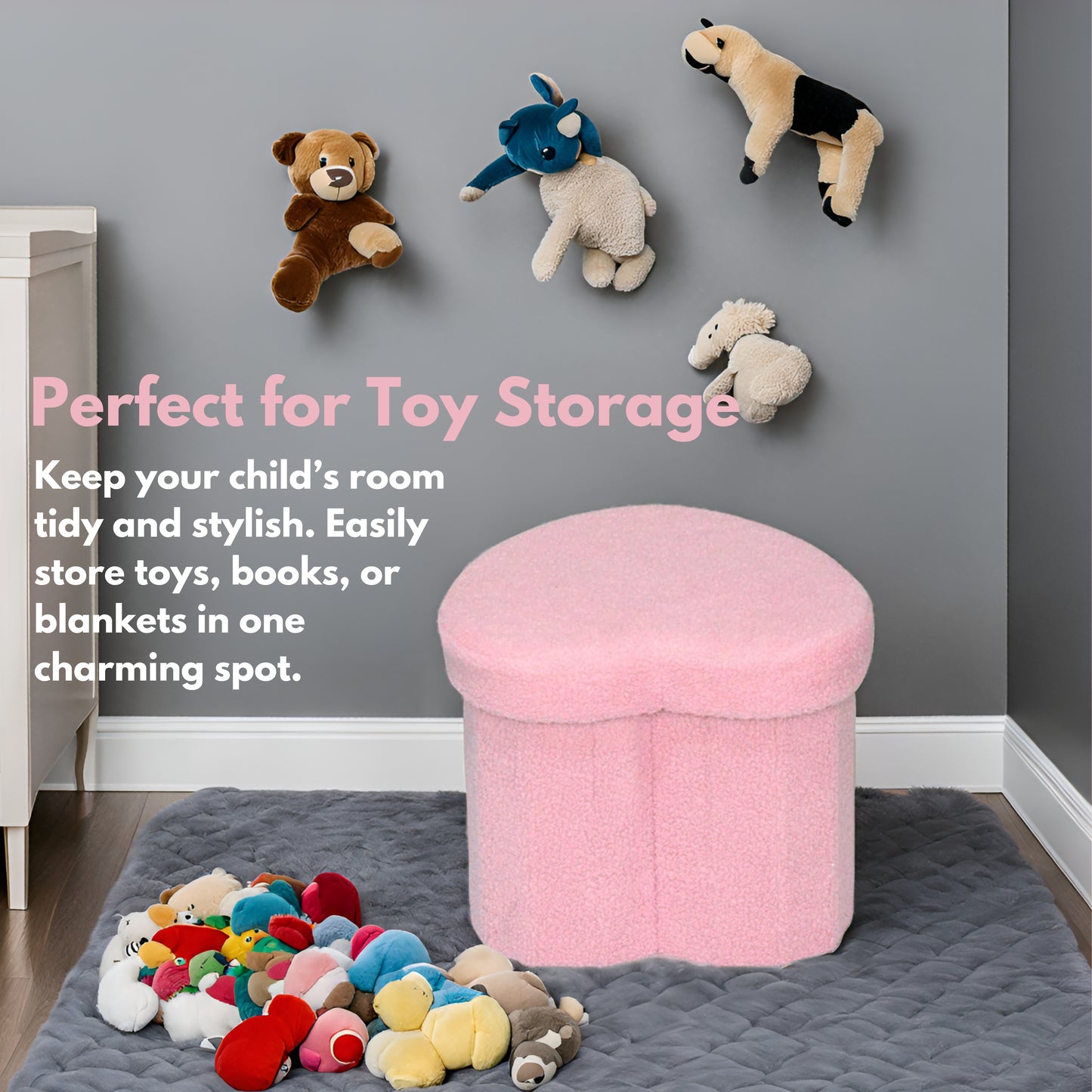 Pink Heart Shaped Storage Ottoman - Aria Home