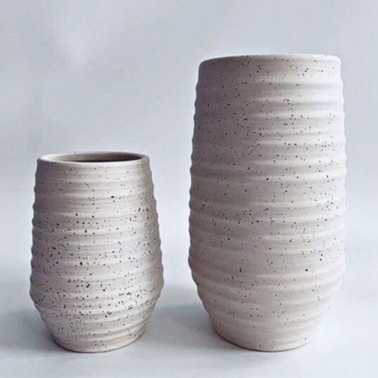 Set of Two Tall Grooved Speckled Flower Pots | Textured Vase | Ceramic Vase | Decorative Vase |