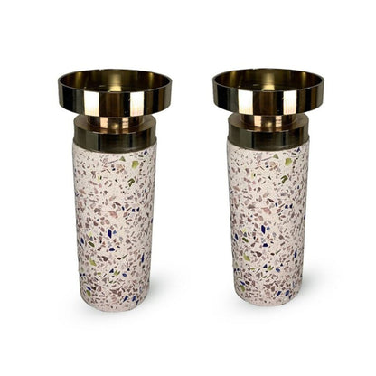 Set of 2 Splattered Candlesticks With Gold Top, Splat Collection [Small Size] - Aria Home