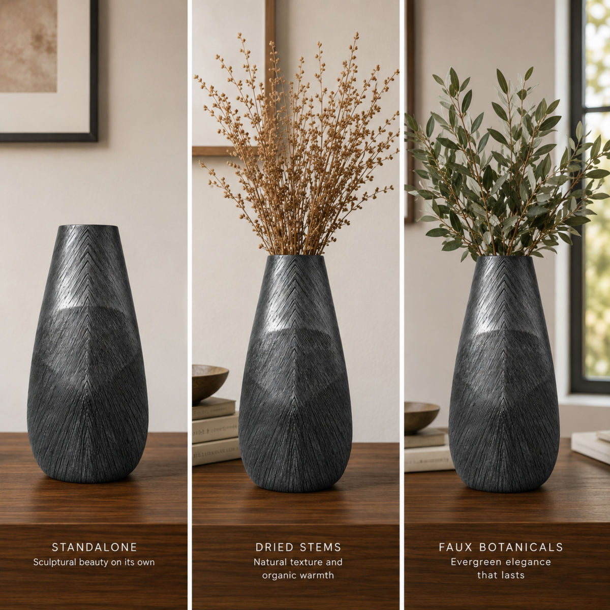 PLR210-1 GRAY POLYRESIN VASES