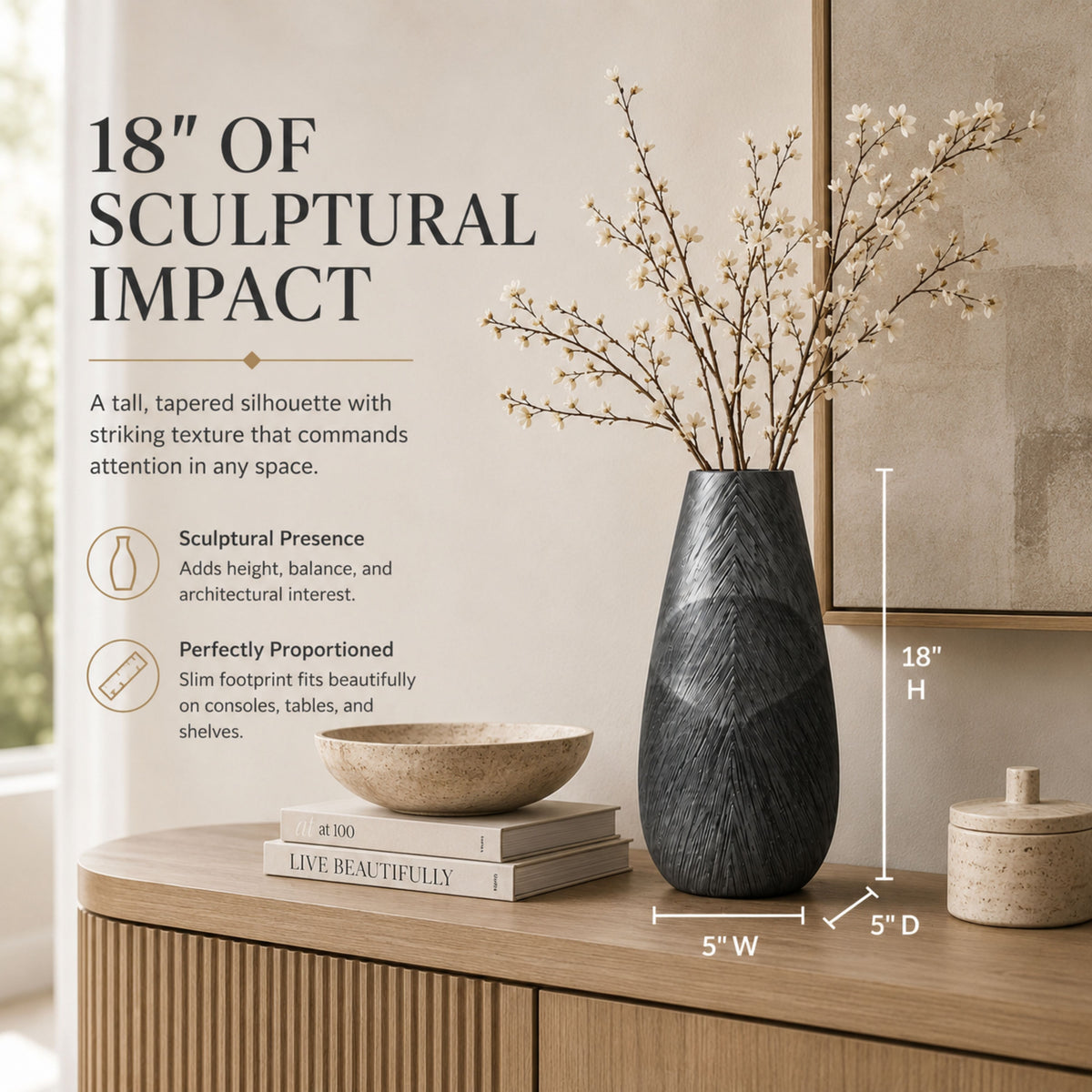 PLR210 GRAY POLYRESIN VASES