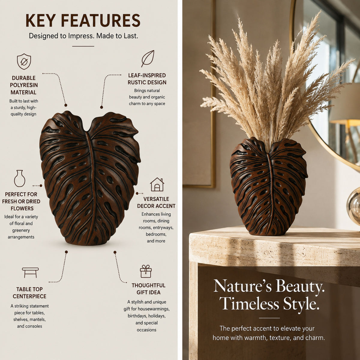 PLR208 BROWN POLYRESIN VASES