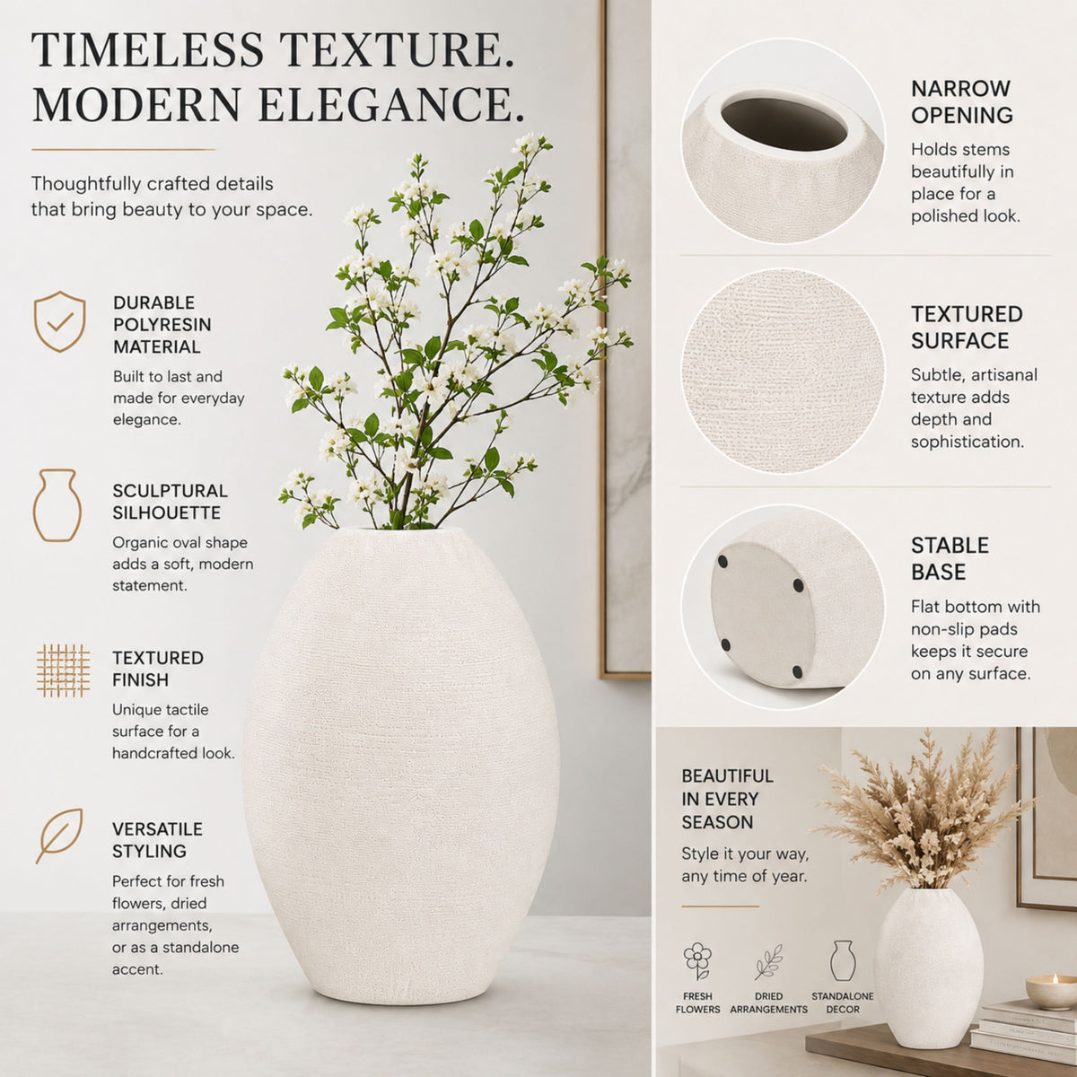 PLR206 BEIGE POLYRESIN VASES