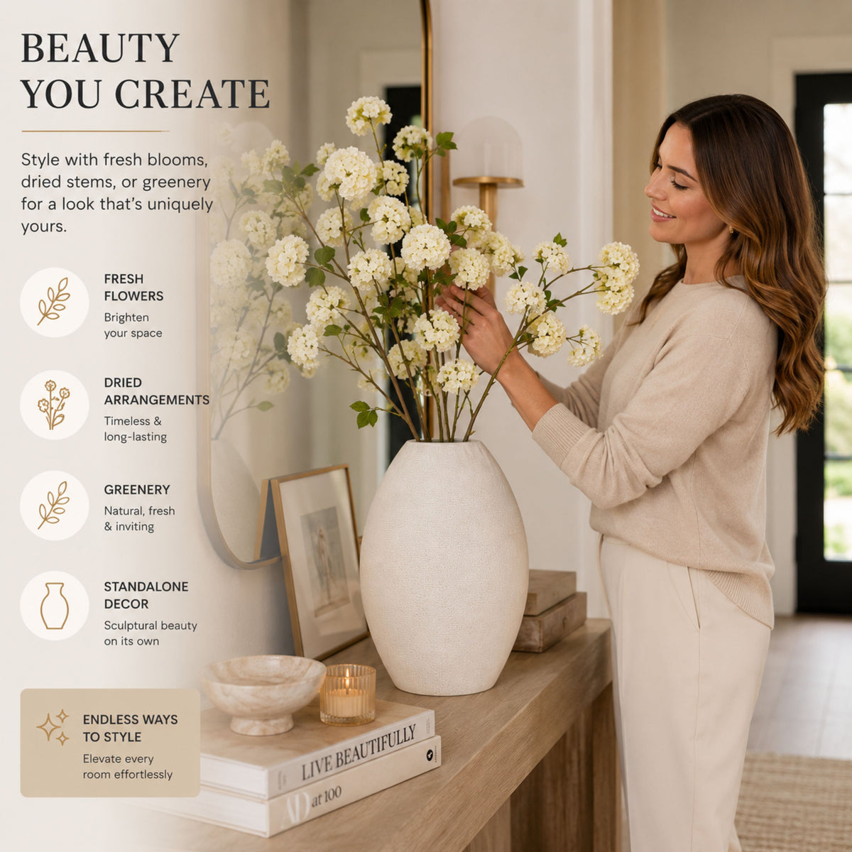PLR206 BEIGE POLYRESIN VASES
