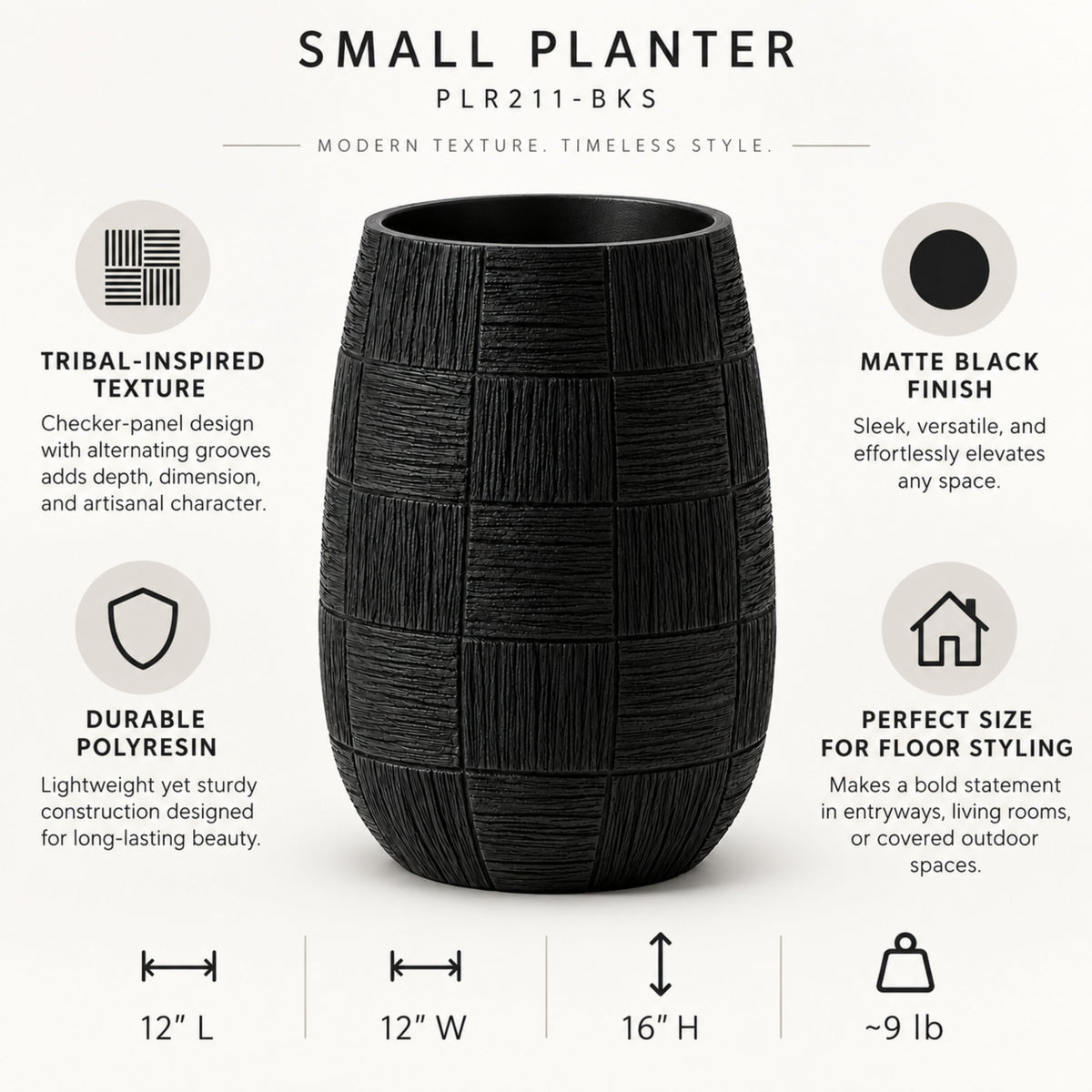 PLR211-1 BLACK POLYRESIN VASES