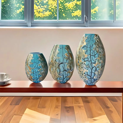 GD391 TEAL GOLD GLASS VASES