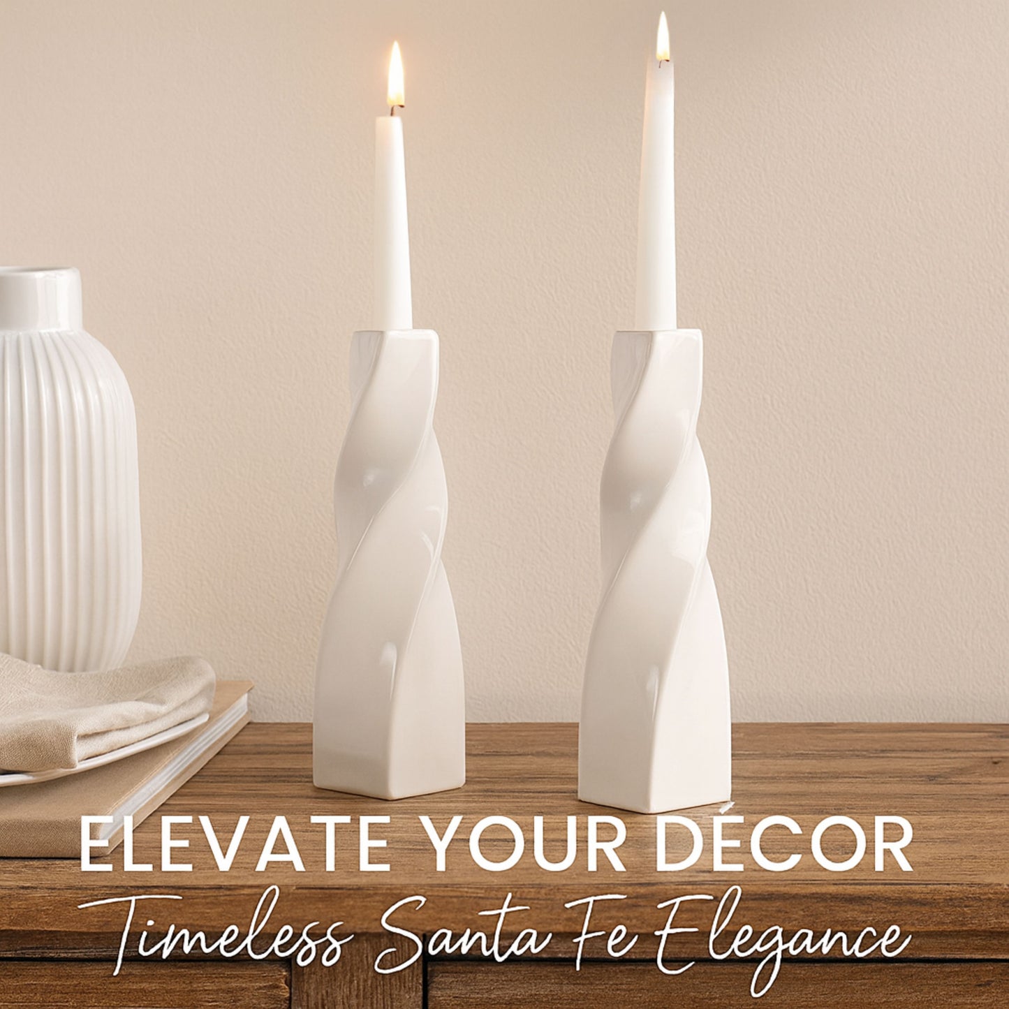 CECA371 WHITE CANDLE HOLDERS