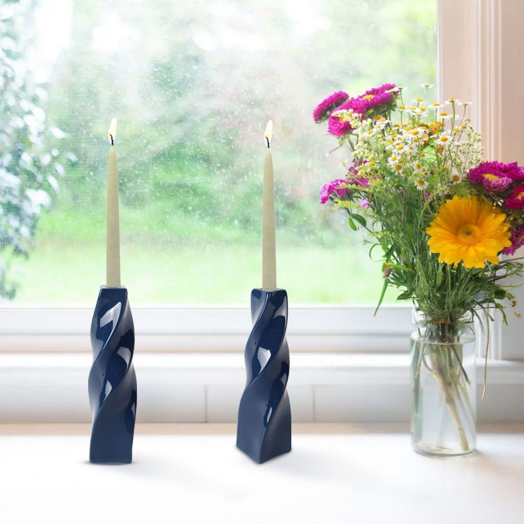 CECA373 BLUE CANDLE HOLDERS