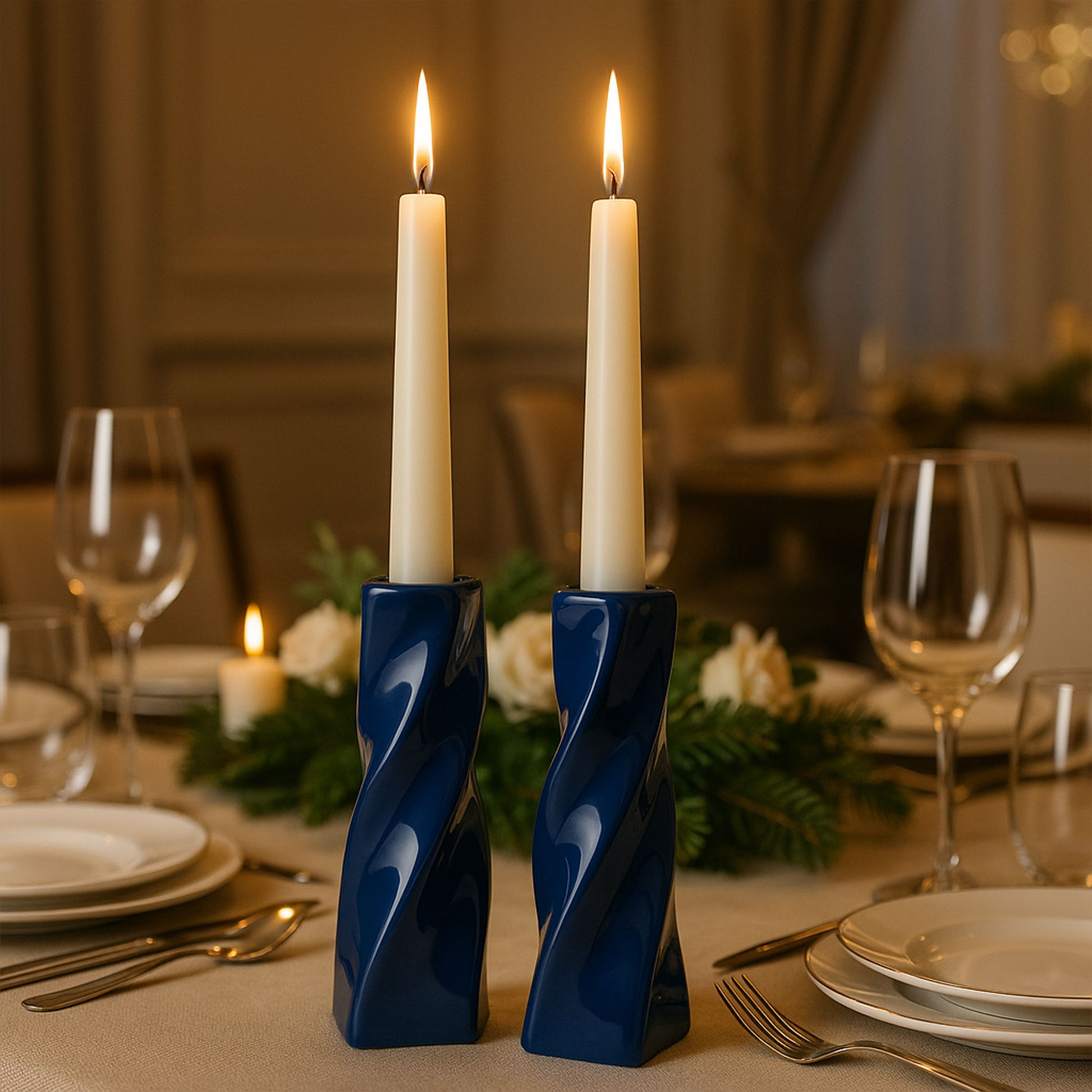 CECA371 BLUE CANDLE HOLDERS