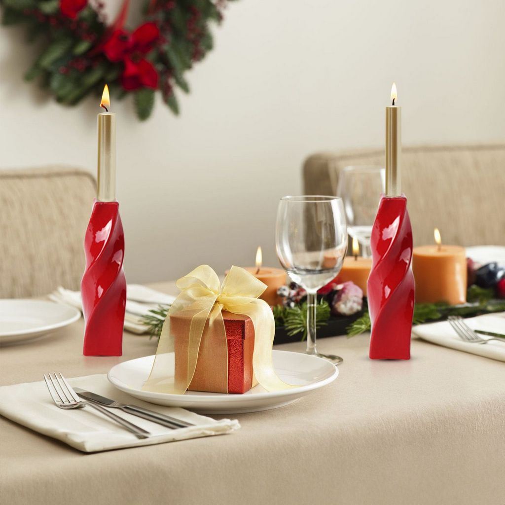 CECA374 RED CANDLE HOLDERS